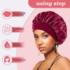 Picture of 4PCS Silk Bonnet for Sleeping,Hair Wrap Satin Bonnets Shower Cap for Black Women Men, Elastic Wide Band Hair Bonnet Cap for Sleeping Curly Hair(Black & Wine Red & Purple & Brown)