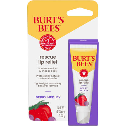 Picture of Burts Bees Valentines Day Gifts, Rescue Lip Relief, Berry Medley Flavor, Soothes Cracked and Chapped Lips, Lightweight Formula, 100% Natural Origin, 0.35 Oz. Squeezy Tube