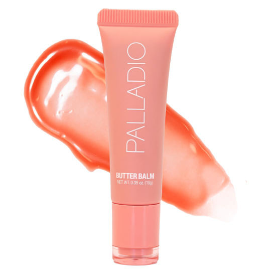 Picture of Palladio Butter Balm - Hydrating Lip Balm with Sheer Tint, Aloe, Peptides, Shea Butter, and Vegan Formulation for Instant Moisture, Shine, and Soothing Lip Care, Peaches & Cream