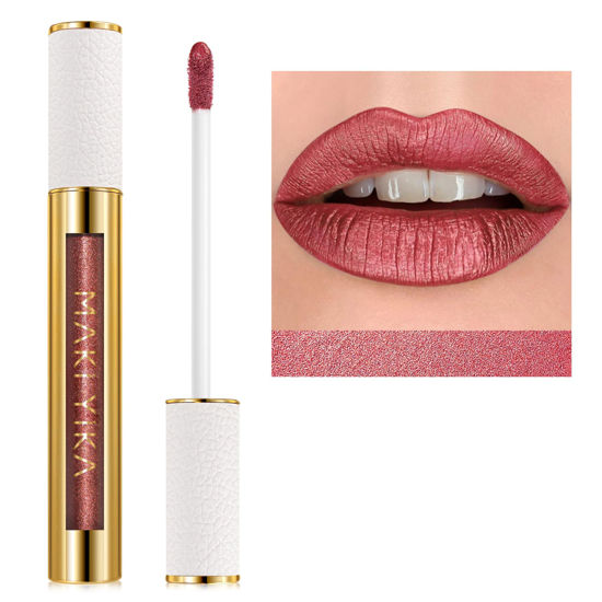 Picture of MAKI YIKA Red Lipstick for Women Metallic Lipsticks Glitter Long Lasting Lipstick No Smudge No Transfer Liquid Pink Lip Gloss (BR05 Victoria)