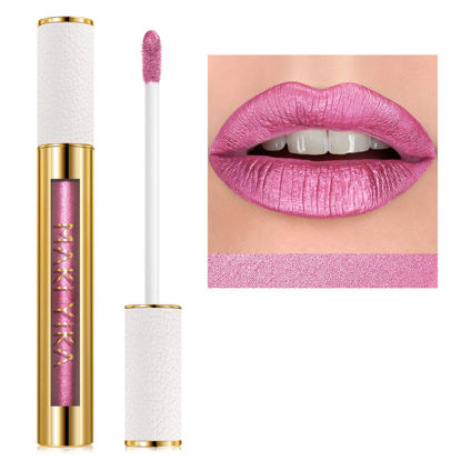 Picture of MAKI YIKA Metallic Pink Lipstick for Women Nude Pink Lipsticks Long Lasting Glitter Lipstick No Smudge No Transfer Liquid Lip Gloss (BR21 Sweet Rose)