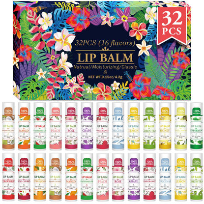 Picture of 32 Pack Lip Balm, Natural Lip Balm Bulk with Vitamin E and Coconut Oil, Hydrating Lip Balm for Dry Lips, Bulk Lip Balm for Stocking Stuffers - 16 Flavors