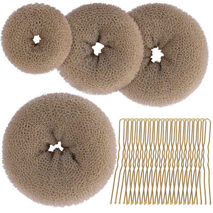 Picture of Teenitor Hair Bun Shaper Set, 4Pcs Hair Donut Bun Maker(Extra-large, Large, Medium, Small) with 20 pcs Large Bobby Pins, Tan Brown