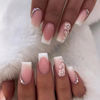 Picture of 24Pcs French Tip press on Nails,Acrylic Press on Nails medium Fake/False Nails With Rhinestone Flower Press ons Designs White French Tip Artificial Nails Stick on Nails For Women Girls