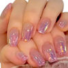 Picture of WAFOLOZE Short Press on Nails Coffin Fake Nails, Nails Press ons Flash Powder Purple Sequins Glue on Nails Short Glossy Acrylic Artificial Nails Stick on Nails for Women 24Pcs