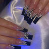 Picture of WAFOLOZE Bling Nails Press ons, Extra Long Press on Nails Fake/False Nails with Butterfly Nail Charms Designs Black French Tip Acrylic Artificial Nails Glossy Stick on Nails for Women