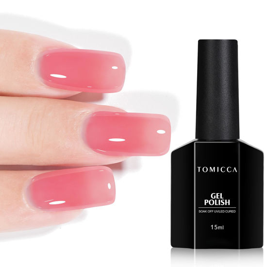 Picture of TOMICCA Gel Nail Polish, Strawberry Red Gel Polish, Light Red Jelly Nail Polish Quick Dry, Soak Off U V Translucent Gel Polish Colors Long Lasting Nail Art Manicure