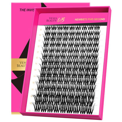 Picture of VEYESBEAUTY Lash Clusters Fluffy Individual Lash Extensions VBmuse 3D Layered Volume Eyelashes Thin & Invisible Band Wispy Faux Mink Lash Newbie's Five-Second Mixed Length 10-18mm