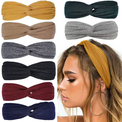 Picture of Huachi Headbands for Women Twist Knotted Women Head Bands Boho Stretchy Hair Bands Non Slip for Girls Criss Cross Turban Plain Headwrap Yoga Workout Vintage Hair Accessories, Solid Color
