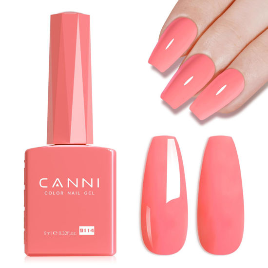 Picture of CANNI Coral Pink Gel Polish, 1Pcs Gel Polish Hot Pink Color Gel Grapefruit Pink Polish Nail High Gloss Soak Off U V Gel Nail French Nail Manicure Salon DIY