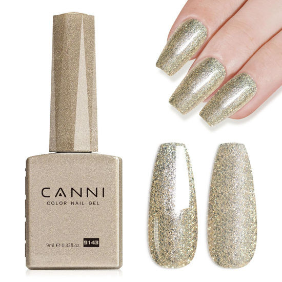 Picture of CANNI Gold Gliter Gel Polish, 1Pcs Gel Polish Champagne Gold Color Gel Polish Nail High Gloss Soak Off U V Gel Nail French Nail Manicure Salon DIY