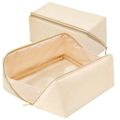 Picture of rlokosfb Portable Makeup Bag Opens Flat for Easy Access,Waterproof Large Cosmetic Bag Toiletry Bag,Travel Accessories Case Organizer Overnight Bag for Cosmetics,Toiletries,Pencils and Daily (Cream)