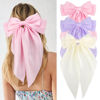 Picture of Velscrun Hair Bows for Women Girls 3Pcs White Pink Purple Silky Satin Large Bows Hair Clip Oversized Hair Ribbons Long Tail Big Bows Hair Accessories