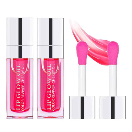 Picture of Fovcos Hydrating Lip Glow Oil, Moisturizing Lip Glow Oil, Lip Plumper Gloss, Transparent Lip Gloss, Lip Oil, Plumping Lip Oil, Lip Balm, Tinted Lip Balm Lip Care (2PCS Cherry)