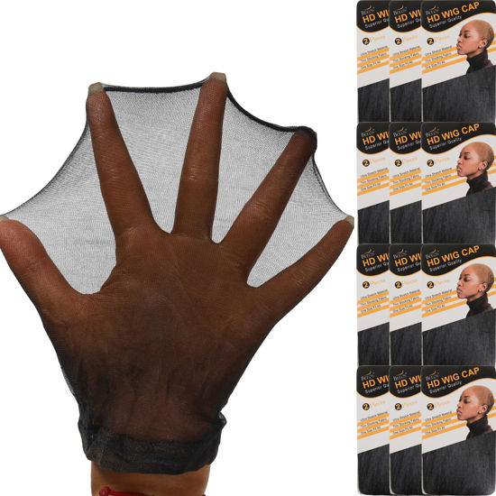 Picture of BEEOS Black SKINLIKE HD Wig Cap, 24 Pieces Invisible and Sheer Breathable Ultra-thin Stretchy Stocking Caps for Lace Front Wigs, Bald Cap for Women