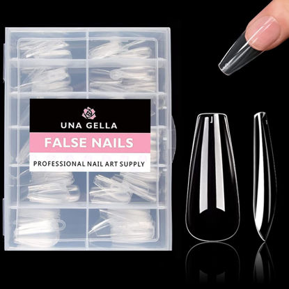 Picture of UNA GELLA Long Coffin Nail Tips, 216pcs Clear Long Coffin Gel x Nail Tips False Fake Press on Nails Tips Full Cover Acrylic Nails Coffin Shaped For Nail Extension DIY Salon Soft Gel Tips 12 Sizes