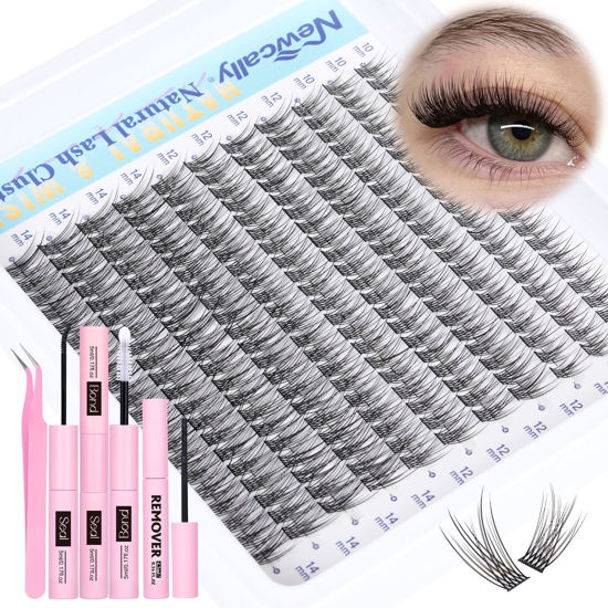 Picture of Natural Lash Extension Kit Cluster Lashes Kit Cluster Eyelash Extension Kit 220Pcs C Curl DIY Eyelash Extension Kit Short 10-14MM Individual Lashes Kit with Lash Remover by Newcally