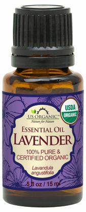 Picture of US Organic 100% Pure Lavender Essential Oil, Directly sourced from Bulgaria, USDA Certified Organic, Undiluted, for Diffuser, Humidifier, Massage, Skin, Hair Care, Non GMO, 15 ml