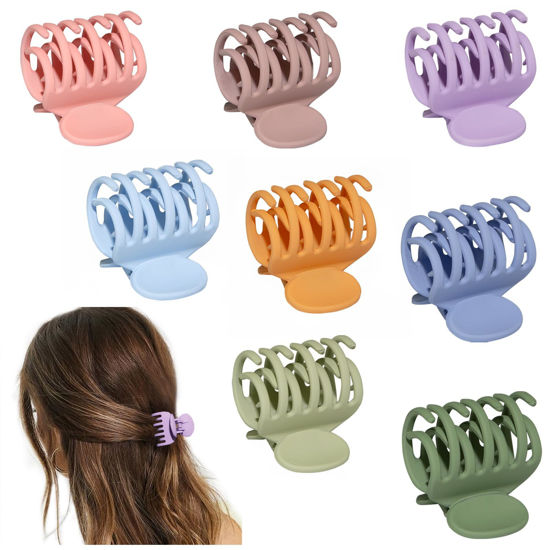 Picture of Matte Medium Hold Claw Hair Clips with Double Row Teeth for Women - 8PCS Hair Styling Clamps for Thin, Fine or Thick Hair (Bright Colors)