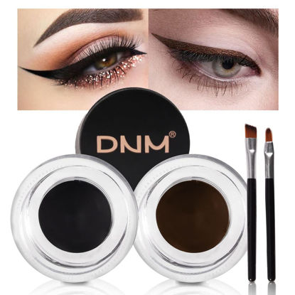Picture of evpct 2 in 1 Black & Brown Gel Eyeliner Waterproof Smudge Proof for Waterline Eyebrow Cream Pomade Set with Brushes Long Wear delineador blanco Work Great with Eyebrow Eyeliner Face Body Paint Stick