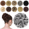 Picture of FESHFEN Messy Hair Bun Hair Pieces Elastic Wavy Curly Hair Bun Scrunchies Extensions Synthetic Chignon Hairpieces for Women Girls, Black with White Tips 1 PCS