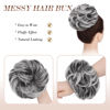 Picture of FESHFEN Messy Hair Bun Hair Pieces Elastic Wavy Curly Hair Bun Scrunchies Extensions Synthetic Chignon Hairpieces for Women Girls, Black with White Tips 1 PCS