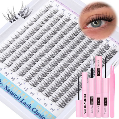 Picture of Natural Lash Clusters Kit DIY Lash Extension Kit Wispy Eyelash Extension Kit C Curl Individual Lashes Kit 9-12MM Short Eyelash Clusters with Lash Remover by Newcally
