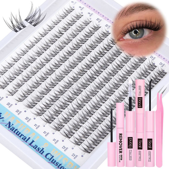 Picture of Natural Lash Clusters Kit DIY Lash Extension Kit Wispy Eyelash Extension Kit C Curl Individual Lashes Kit 9-12MM Short Eyelash Clusters with Lash Remover by Newcally