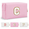 Picture of Personalized Initial A-Z Preppy Patch Makeup Bag,Small PU Chenille Letter Cosmetic Bag with Zipper for Teen Girls,Pink Cute Toiletry Organizer Bag,Monogram Makeup Case Gift for Women Girls,Letter C