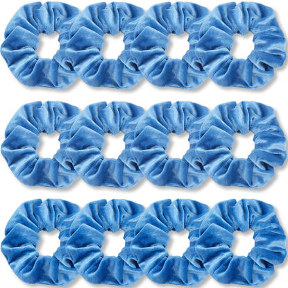Picture of IVARYSS Azure Blue Scrunchies Bulk, Premium Velvet Soft Hair Scrunchy, Solid Colors Thick Elastic Bands, Hair Accessories for Women and Girls, 12 Pack