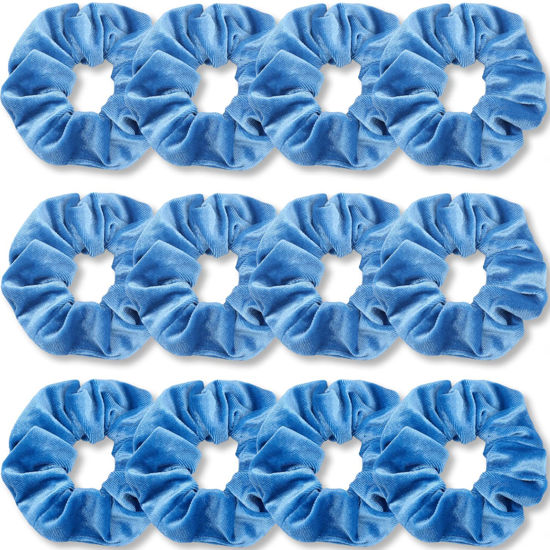 Picture of IVARYSS Azure Blue Scrunchies Bulk, Premium Velvet Soft Hair Scrunchy, Solid Colors Thick Elastic Bands, Hair Accessories for Women and Girls, 12 Pack