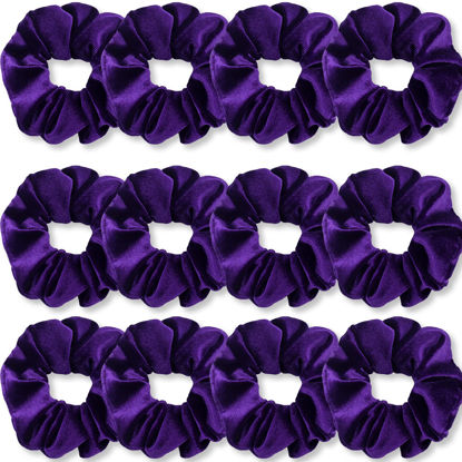 Picture of IVARYSS Purple Scrunchies, Premium Velvet Soft Hair Scrunchy, Solid Colors Thick Elastic Bands, Hair Accessories for Women and Girls, 12 Pack