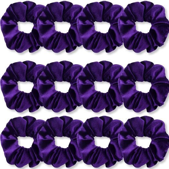 Picture of IVARYSS Purple Scrunchies, Premium Velvet Soft Hair Scrunchy, Solid Colors Thick Elastic Bands, Hair Accessories for Women and Girls, 12 Pack