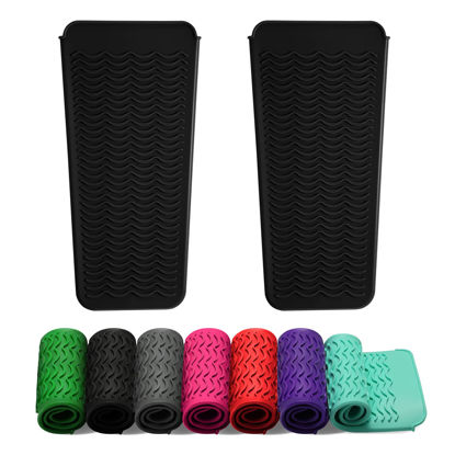 Picture of ZAXOP 2 Pack Heat Resistant Silicone Mat Pouch for Flat Iron, Curling Iron,Hair Straightener,Hair Curling Wands,Hot Hair Tools (Black&Black)