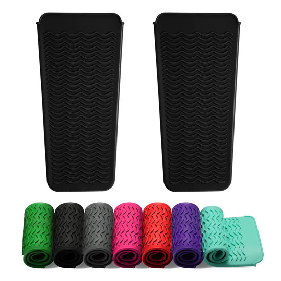Picture of ZAXOP 2 Pack Heat Resistant Silicone Mat Pouch for Flat Iron, Curling Iron,Hair Straightener,Hair Curling Wands,Hot Hair Tools (Black&Black)