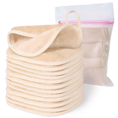 Picture of Natwag Makeup Remover Cloth, 6" x 6" Make Up Towels Reusable Face Cloth for Washing Face, 12 Pack Makeup Remover Pads Microfiber Face Washcloth with Mesh Bag, Beige