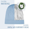 Picture of OLESILK 100% Mulberry Silk Bonnet for Sleeping Women, Silk Hair Wrap for Sleeping, Silk Sleep Bonnet for Women&Men, Real Silk, Not Satin, Light Blue
