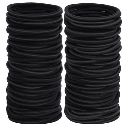 Picture of Sderoq 100pcs Womens Elastics Hair Tie, 4MM Black Ponytail Holders Hair Bands, 2 Inch in Diameter Elastic Band for Medium to Thick Hair (4mm Black)