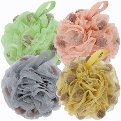 Picture of BCKENEY Bath Loofah Shower Sponge Body Back Scrubber Soft Mesh Shower Puffs Exfoliating Loofa for Women & Men Bath Accessories Cleaning Tool (4Pcs 60G Shower Puffs, Luxury)