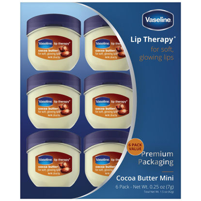 Picture of Vaseline Lip Therapy Cocoa Butter 6-Pack - Mini Lip Balms for Soft, Glowing Lips, 0.25 Oz Ea