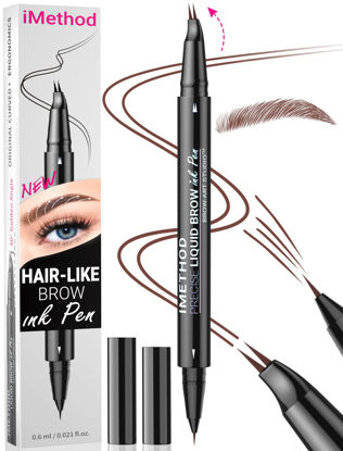 Picture of iMethod Curved Eyebrow Pen - Eyebrow Pencil, Brow Pencil 2-in-1 Dual-Ended Microblading Eyebrow Pen with Micro-Fork-Tip & Precise Brush-Tip Create Natural Hair-Like Brows, Last All-Day, Reddish Brown