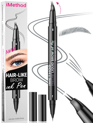Picture of iMethod Curved Eyebrow Pen - Eyebrow Pencil, Brow Pencil 2-in-1 Dual-Ended Microblading Eyebrow Pen with Micro-Fork-Tip and Precise Brush-Tip Create Natural Hair-Like Brows, Last All-Day, Grey