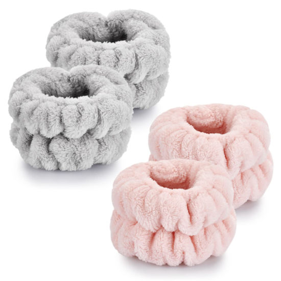 Picture of 4 Pcs Wrist Towels for Washing Face-Dorbetar, Microfiber Wrist Bands for Washing Face, Spa Wristbands for Washing Face, Face Wash Wristbands, Arm Bands for Washing Face for Woman Children（ Pink，Gray）
