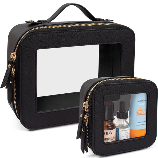 Picture of LETGO Clear Makeup Bags Set - TSA Approved Toiletry Bag with Handle Large Opening, Clear Toiletry Bags Case Pouch for Traveling Travel Car Orangizer Storage Essentials (Mini+Large Black)