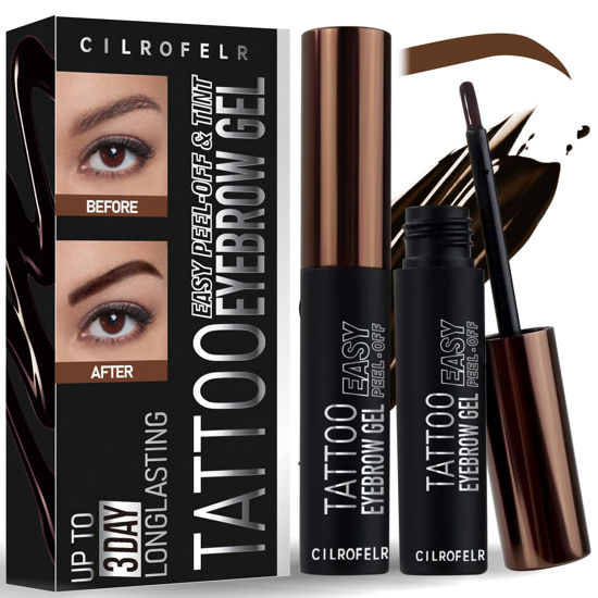Picture of Cilrofelr Tattoo Peel Off Eyebrow Gel Tint, Semi Permanent Tattoo Brow Peel Off Tint Gel, Last Up to 3 Days, Waterproof, Transfer-proof, For Fuller & Defined Looking Brows, Brown (2 Pack)