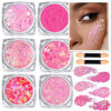 Picture of Teenitor Face Glitter, Pink Body Glitter Gel, Holographic Glitter for Face and Body, Hair, Gel Glitter Makeup for Festival Party Cheer Glitter