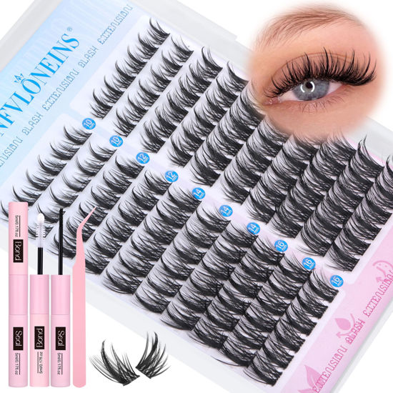 Picture of Manga Lash Clusters Kit Natural Lash Extension Kit Wispy Eyelash Extension Kit Soft Eyelash Clusters Anime Individual Lashes Kit Cluster Eyelash Extensions with Bond and Seal and Tweezers TNFVLONEINS