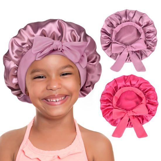 Picture of YANIBEST 2 PCS Baby Bonnet Toddler Silk Bonnet for Kids Sleeping Cap Curly Natural Hair Baby Bonnets for Girls Boys Infant Newborn