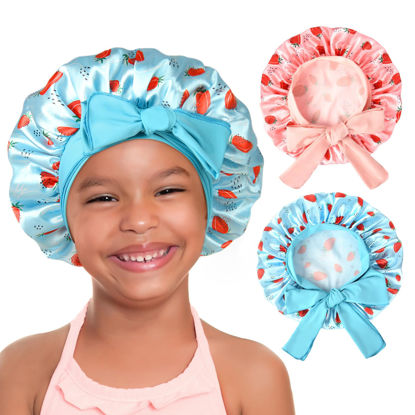 Picture of YANIBEST 2 PCS Baby Bonnet Silk Bonnet for Kids Sleeping Cap Curly Natural Hair Silk Bonnets for Girls Boys Infant