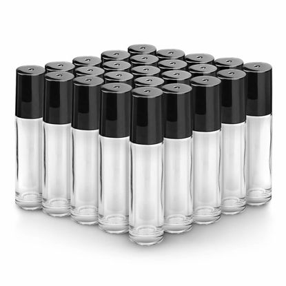 Picture of sungwoo 25 Pack Essential Oil Roller Bottles, 10ml Clear Glass Roller Bottles with Stainless Steel Roller Balls and Caps for Travel, Perfume and Lip Gloss